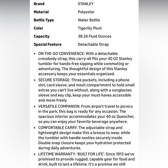 NIB! $40 Stanley All Day 40 oz Quencher Carry-All | Crossbody Bag with Strap - Picture 6 of 7